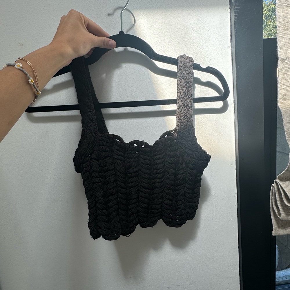 ZARA CHUNKY KNIT BROWN CROPPED TOP